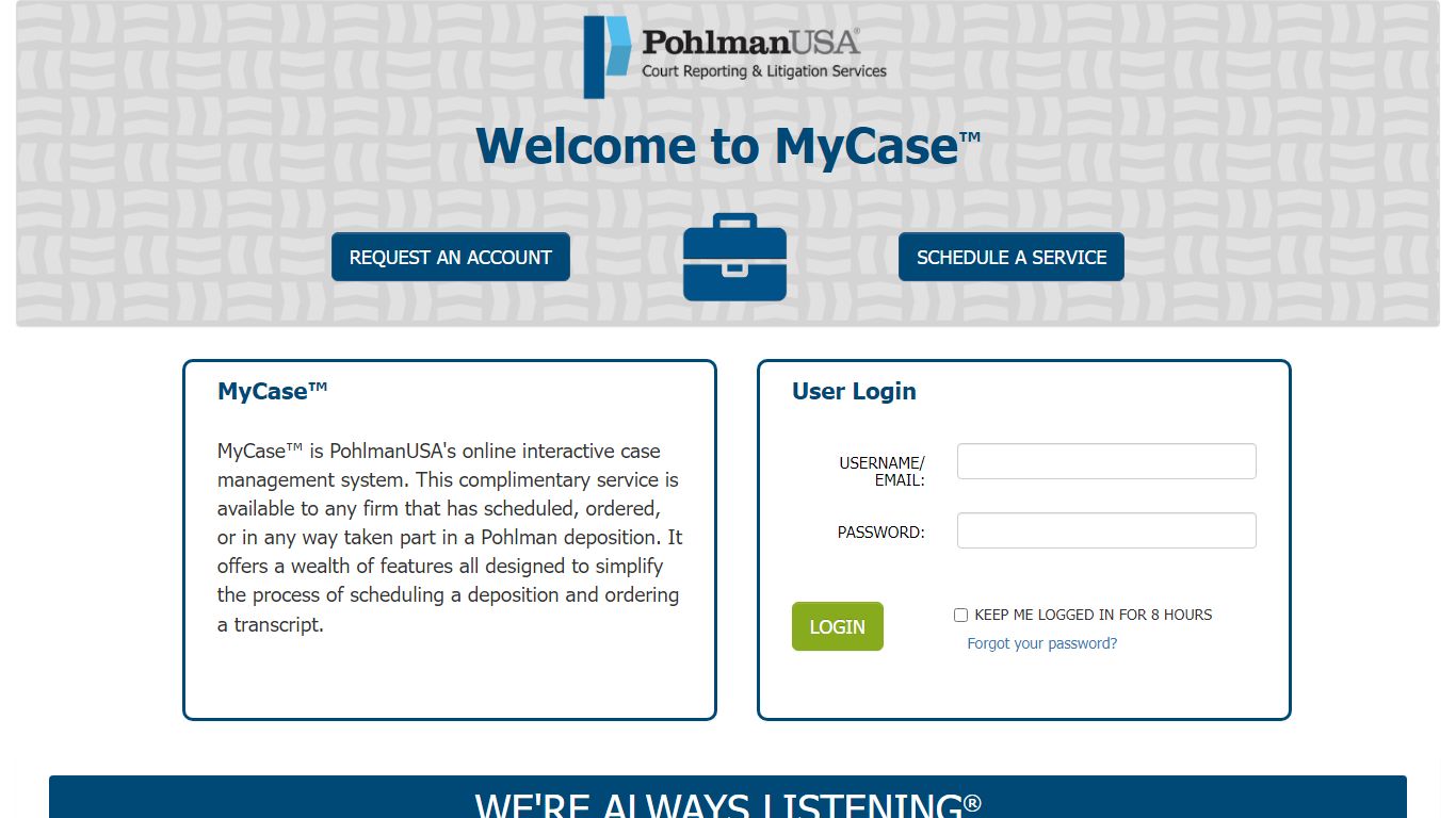 Welcome to MyCase - PohlmanUSA